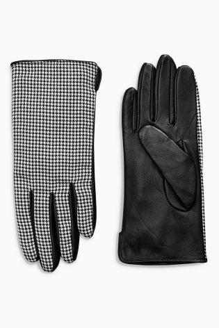 Monochrome Houndstooth Pattern Gloves